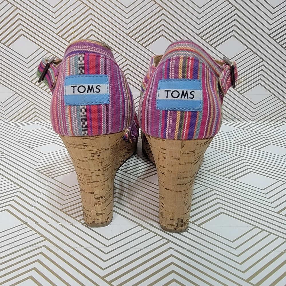 Toms Sienna Women's Multicolor Cork Wedge Sandals - Size 7.5 Ankle Buckle. - Picture 4 of 9